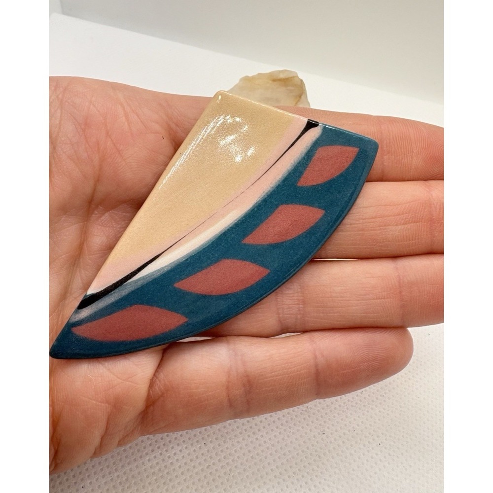 Vintage‎ 1987 Signed Ceramic Brooch Southwest Abstract Geometric Memphis Style